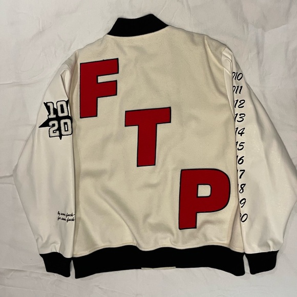 FTP Men's Varsity Jacket in Cream and Red - Picture 2 of 4